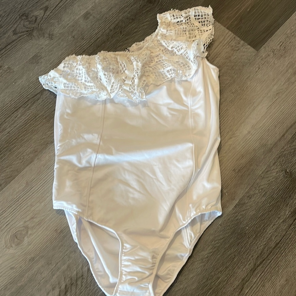 LisaMaree white one piece one shoulder swimsuit